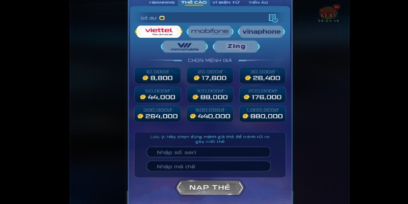 Dùng thẻ cào để nạp tiền Zing88 nhanh chóng